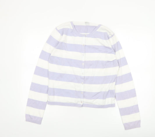 Editions Womens Lilac White Striped Cotton Cardigan Size 12