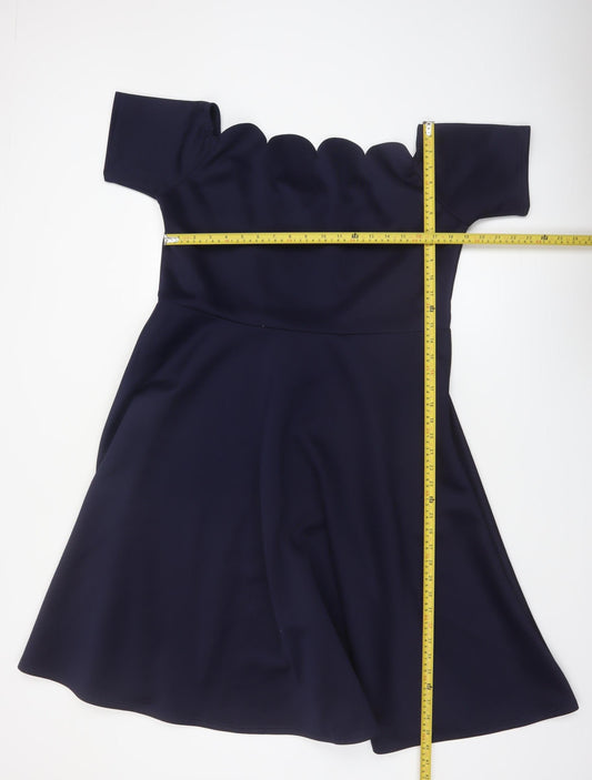 Boohoo Women's Blue Off Shoulder Fit & Flare Scallop Dress Size 22