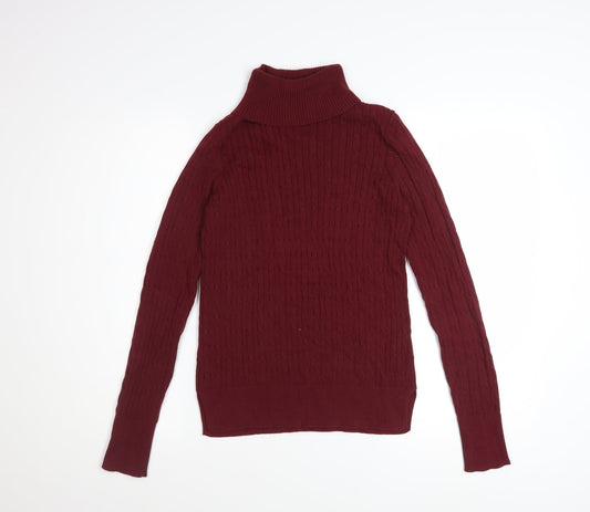 Jones New York Womens Red Cotton Roll Neck Cable Knit Jumper Size S