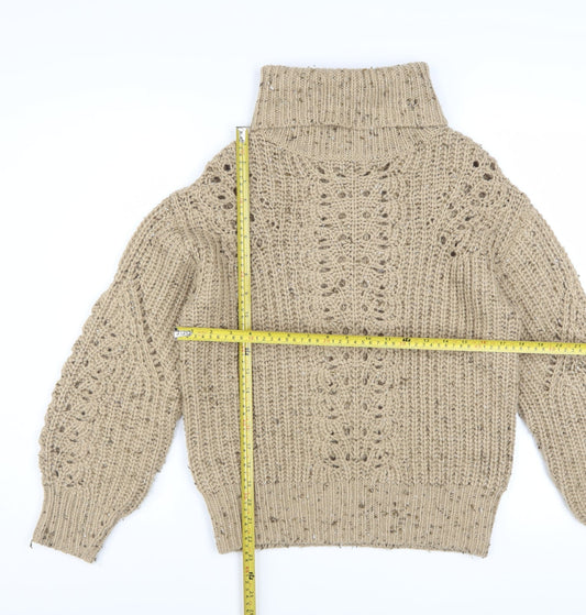 Marks and Spencer Women Beige Roll Neck Chunky Knit Pullover Jumper S