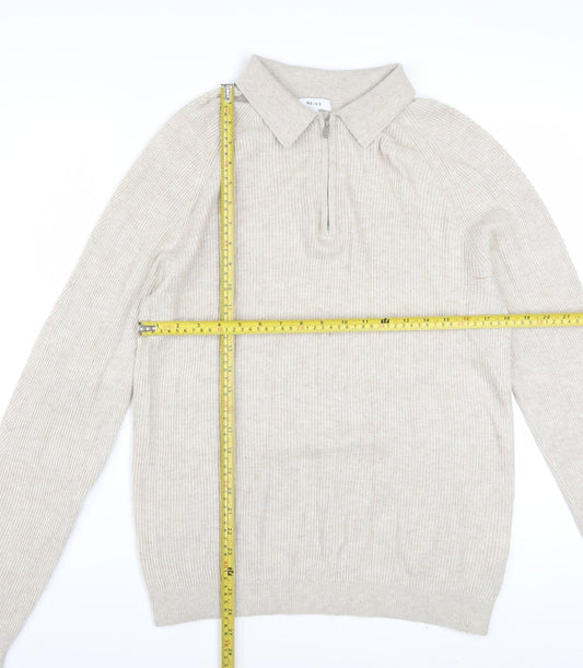 Reiss Men’s Beige Collared Full Zip Knit Jumper M
