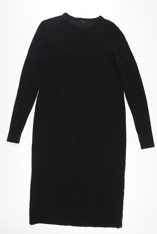 Additional front view of COS Women Black Knit Bodycon Long Sleeve Knee Dress, size 12