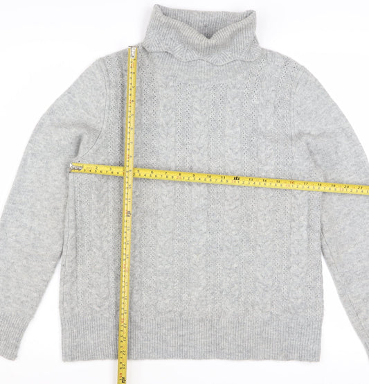 Mistral Womens Grey Cable Knit Roll Neck Jumper Size 12