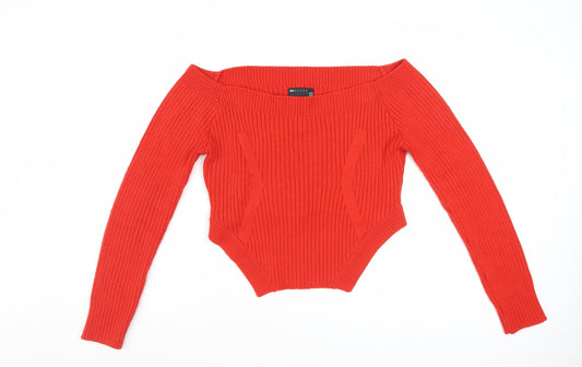 Additional front view of ASOS DESIGN Women Red, size 14, Boat Neck Slim Fit Ribbed Jumper