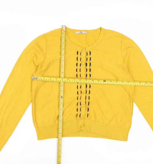 Tu Women’s Yellow Long Sleeve Crew Neck Cardigan Size 12 Knit