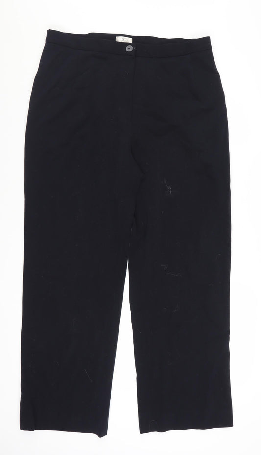 CC Women Black Wool Blend Mid Rise Straight Leg Trousers Size 16