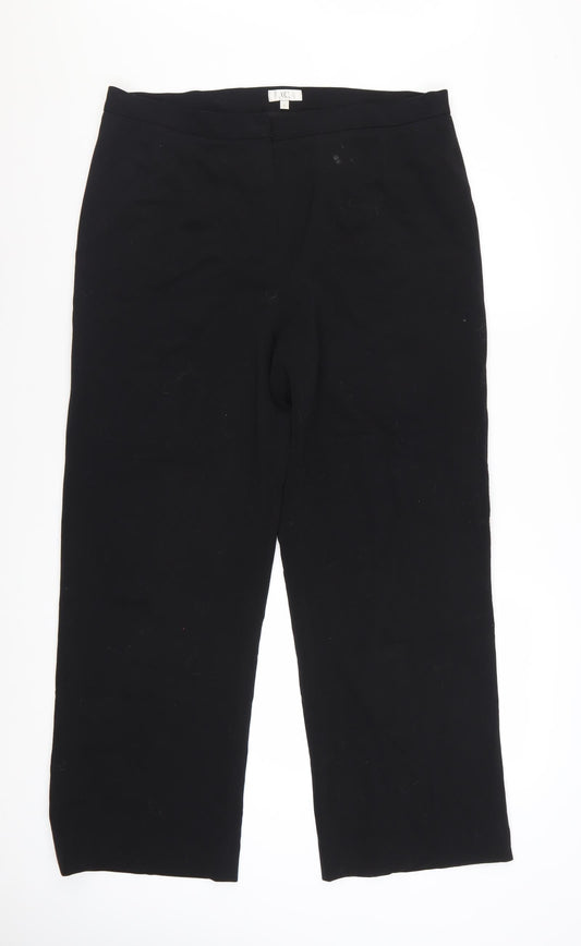 CC Women Black Wool Blend Stretch Straight Leg Trousers Size 16