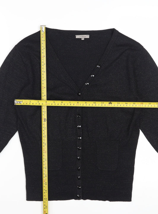 John Lewis Women Black Lurex Knit Cardigan L V-Neck Button Detail