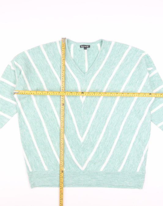 Bonmarché Women’s Green Striped V-Neck Pullover Jumper Size 14