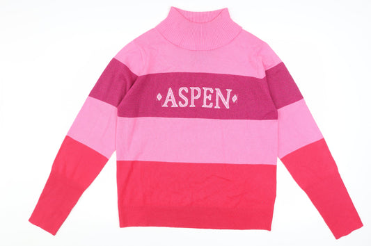 Threadbare Women Pink Striped Roll Neck Pullover Jumper Size 14