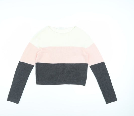 Additional front view of H&M Teens Multicoloured Striped Crew Neck Knit Jumper, size 12