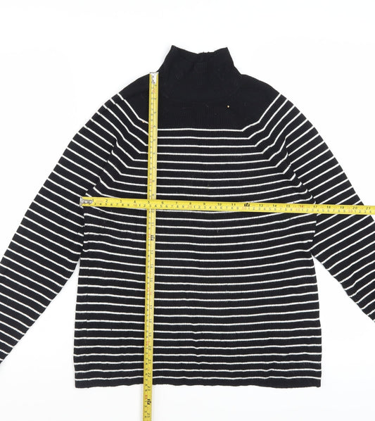 Marks and Spencer Women’s Black Striped Roll Neck Jumper Size 14