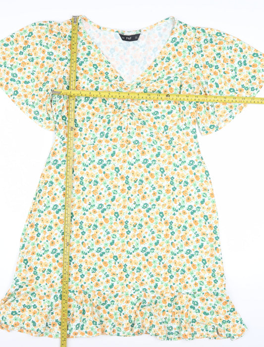 F&F Women’s Multicoloured Floral A-Line Knee Length Viscose Dress UK 12
