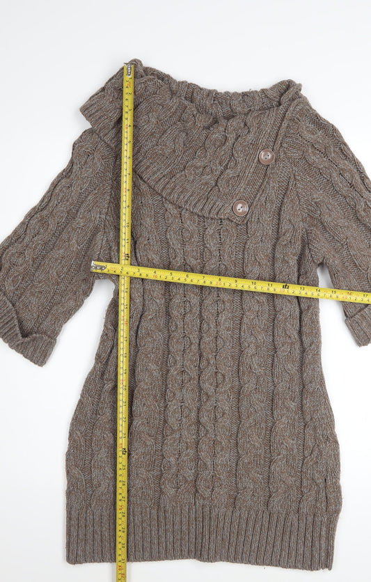 Dorothy Perkins Women Brown Size 12 Cable Knit Jumper Dress