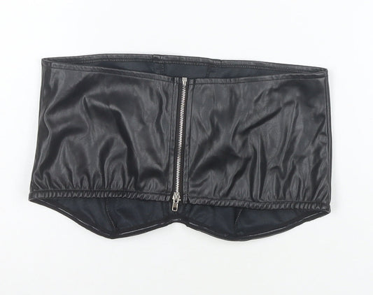 PrettyLittleThing Women Black Faux Leather Cropped Strapless Top Size 10