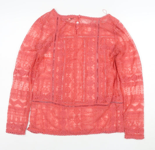 Next Women Pink Lace Long Sleeve Tunic Blouse Size 10