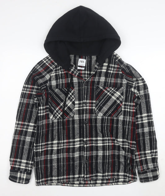 Zara Women’s Black Checked Hooded Flannel Relaxed Fit Jacket Size S