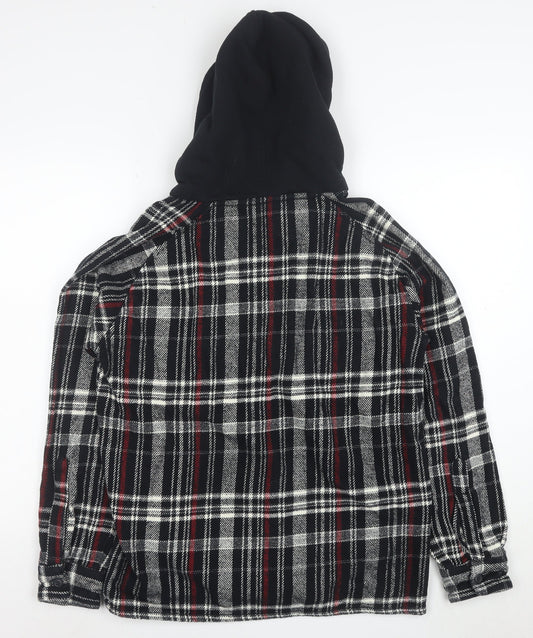 Zara Women’s Black Checked Hooded Flannel Relaxed Fit Jacket Size S