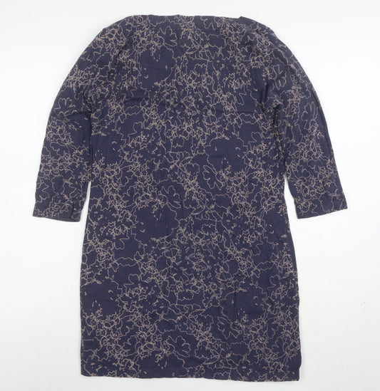 Next Women Blue Floral Shift Dress Size 10 3/4 Sleeve Knit