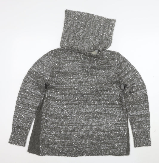 Next Women’s Grey Sequin Wool Blend Hooded Cowl Neck Jumper Size 10