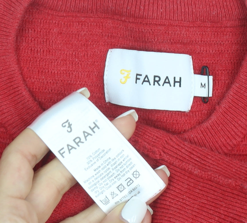 Farah Men’s Red Cotton Crew Neck Jumper Size M Classic Knit
