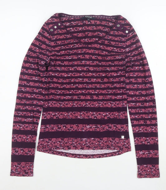 Maine New England Women's Purple Striped Cotton Long Sleeve V-Neck Top Size 10