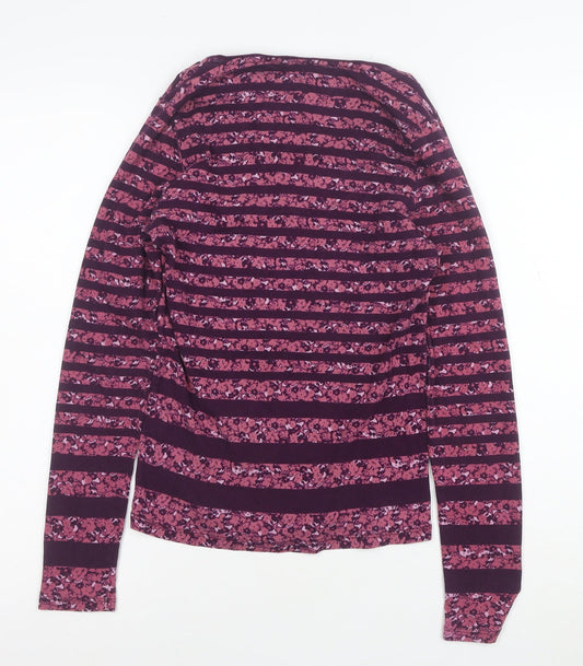 Maine New England Women's Purple Striped Cotton Long Sleeve V-Neck Top Size 10