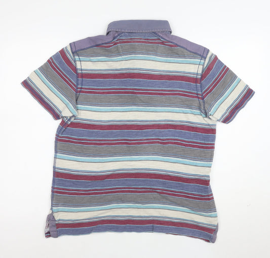 Marks and Spencer Men's Multicoloured Striped Cotton Polo Shirt Size L