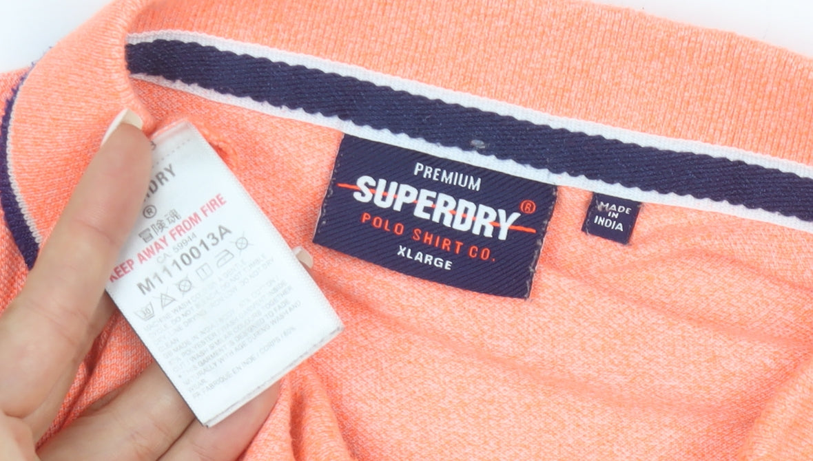Superdry Mens Orange XL Regular Fit Polo Shirt Cotton Blend