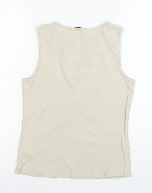 Reitmans Women Beige Sleeveless 100% Cotton Embroidered Tank Top Size S