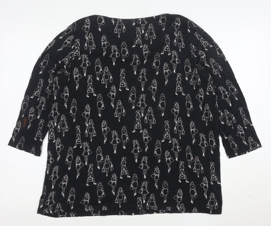 Tu Womens Black Art Print 3/4 Sleeve Jersey Top Size 14