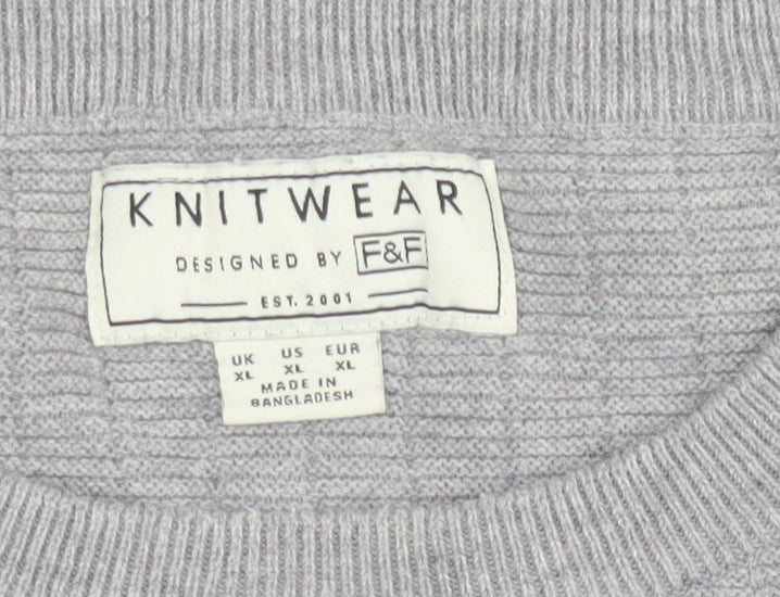 F&F Men’s Grey Cotton Knit Crew Neck Jumper XL