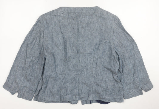 Evelin Brandt Women Blue Linen Suit Jacket Size 10 Short Sleeve