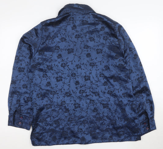 New Look Women's Blue Floral Satin Button-Up Shirt UK 16