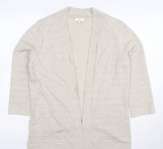 Country Casuals Women Beige Open Long Sleeve Cardigan Medium Knit Lightweight