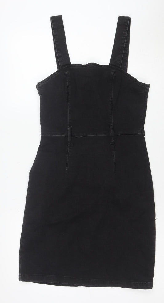 Additional front view of Denim & Co. Women Black, size 12, Pinafore Denim Dress