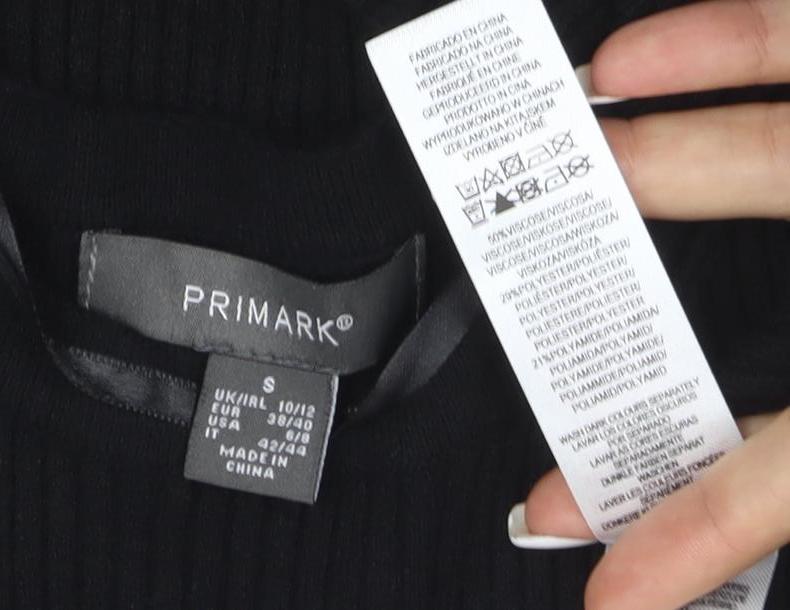 Primark Women Black Knit Fit & Flare Long Sleeve Dress Size S