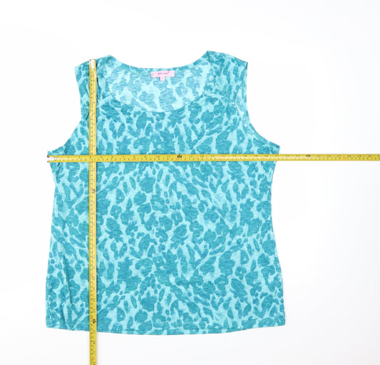Marks and Spencer Per Una Blue Animal Print Cotton Blend Sleeveless Tank Top Size 20