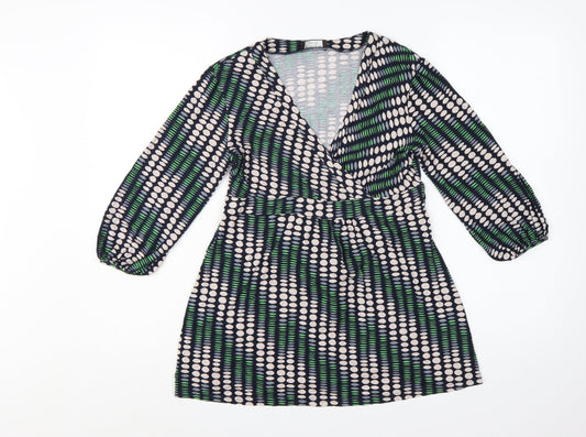 Principles Petite Women's Multicoloured Geometric Wrap Blouse Size 10