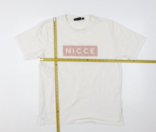 Nicce Men's White Logo Graphic Print Cotton T-Shirt Size L