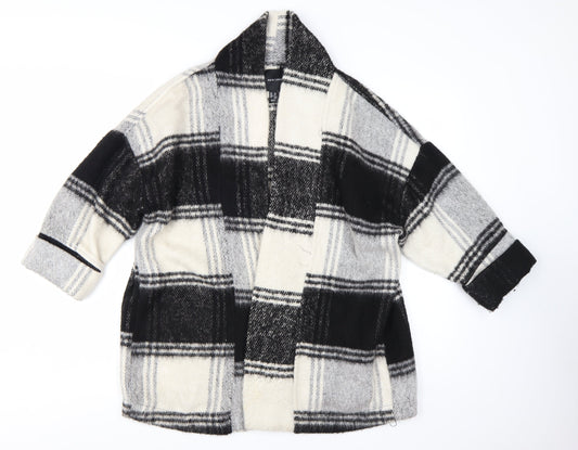 New Look Women’s Black Check Coatigan Size 12 Mid-Length Overcoat
