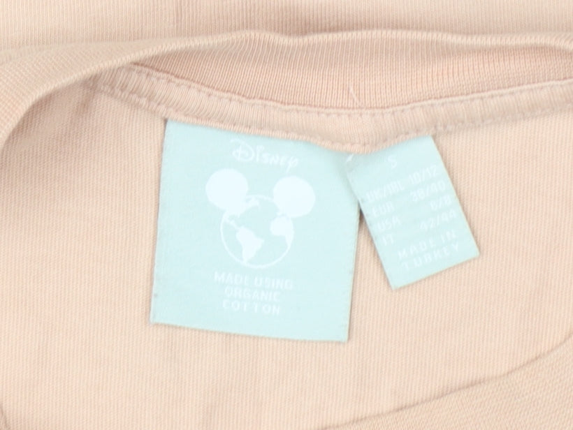 Disney Women Beige Mickey & Minnie Organic Cotton T-Shirt Size S