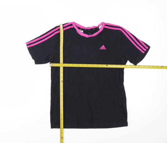 Adidas Girls Black Pink Trim Logo Short Sleeve T-Shirt 11-12 Years
