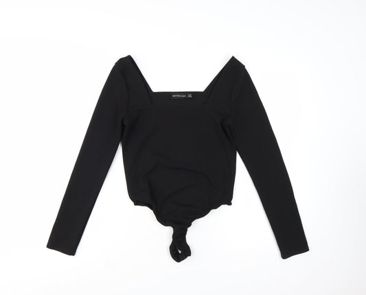 PrettyLittleThing Women's Black Long Sleeve Square Neck Bodysuit Size 10