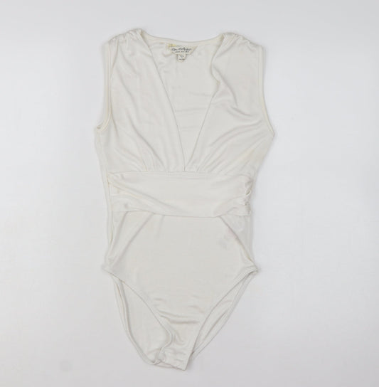 Miss Selfridge Women Ivory Sleeveless Bodysuit UK 8 Polyester Blend