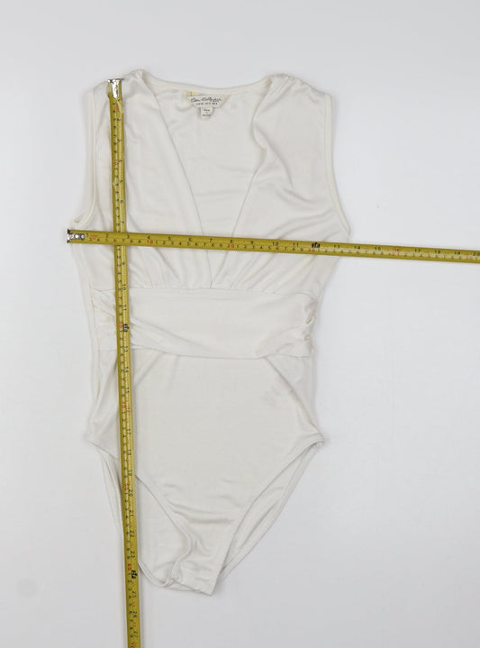Miss Selfridge Women Ivory Sleeveless Bodysuit UK 8 Polyester Blend