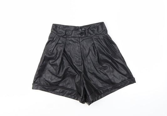 PrettyLittleThing Women's Black Faux Leather Paperbag Shorts UK 4