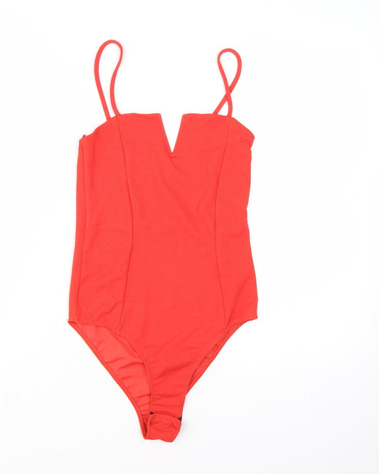 New Look Women's Red Bodysuit Jumpsuit Size 6 Sleeveless V-Neck