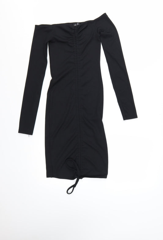 PRETTYLITTLETHING Women's Black Off Shoulder Bodycon Dress Size 4