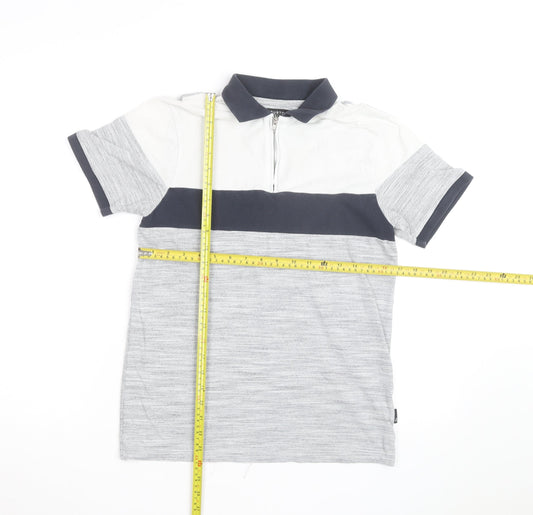 Burton Menswear London Men's Grey Colourblock Quarter Zip Polo Shirt Size S